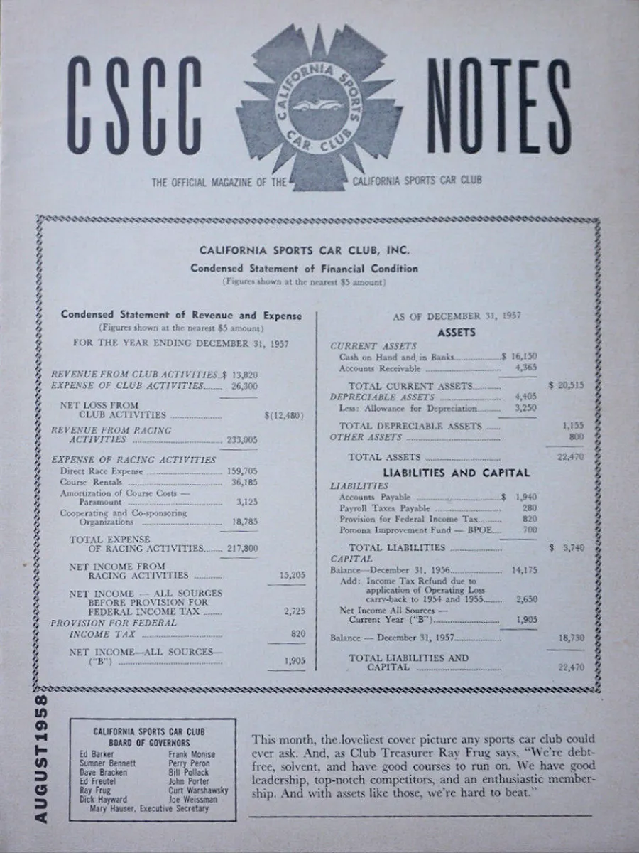 CSCC Notes Aug August 1958